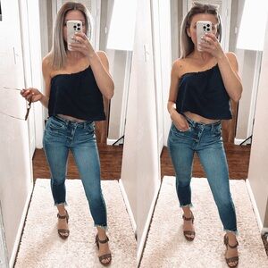 J. Robert’s Cropped navy Boho linen moon top size XS